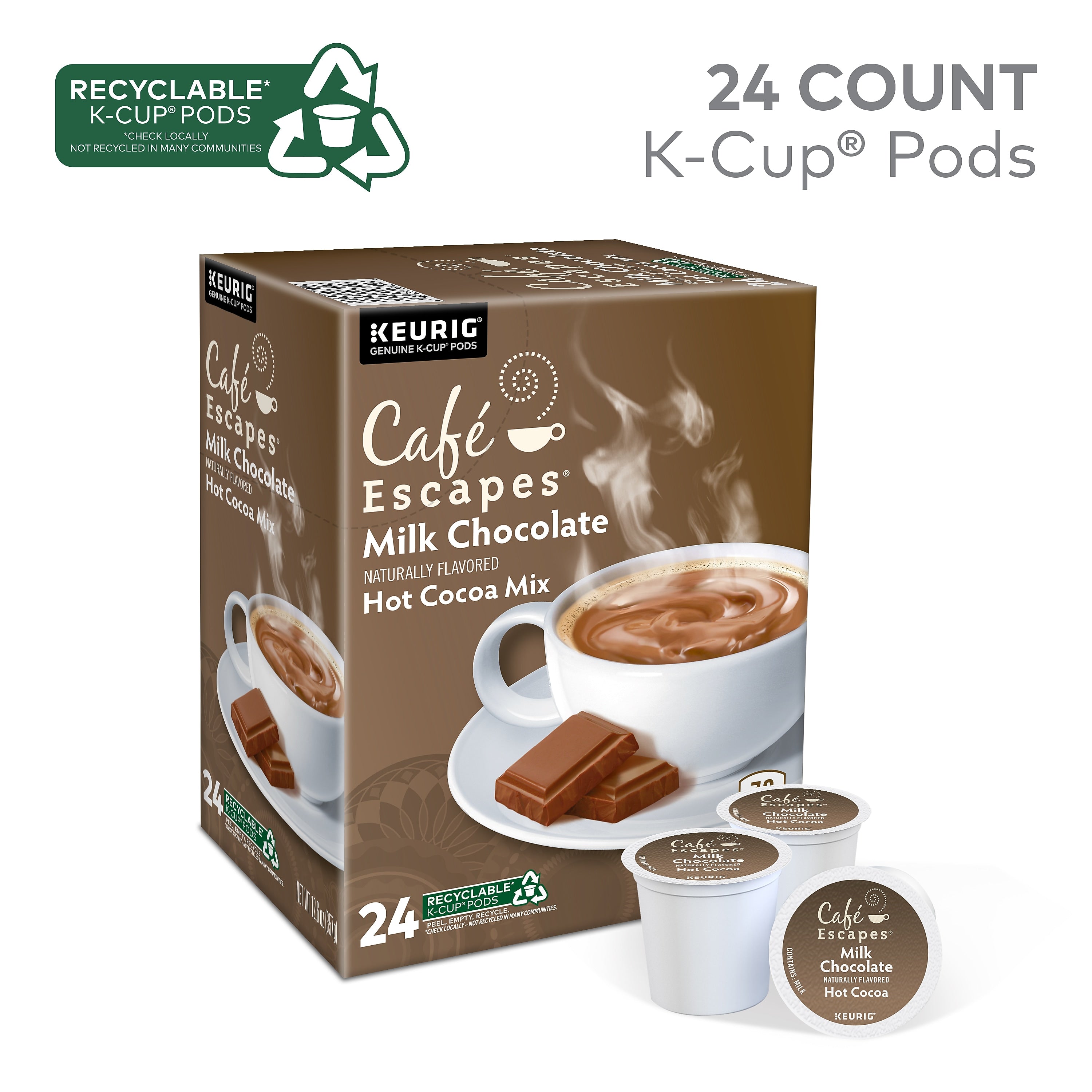 Cafe Escapes Milk Chocolate Hot Cocoa Mix, Keurig® K-Cup® Pods, 24/Box (6801)