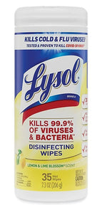Lysol Disinfecting Wipes, Lemon and Lime Blossom Scent, 35 Wipes/Container, 12/Carton (RAC81145CT)