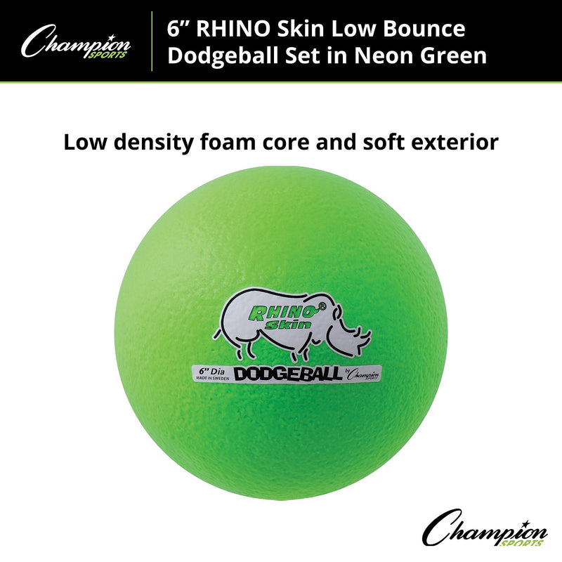 Champion Sports Rhino Skin 6" Foam Dodgeball Set, Neon Green, 6/Set (CHSRXD6NGSET)