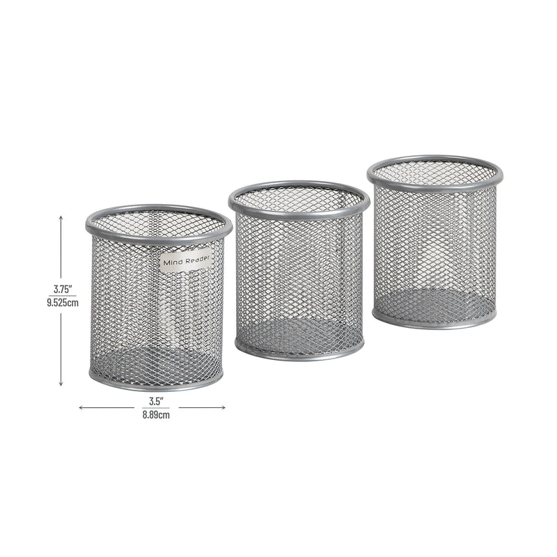 Mind Reader Metal Pen and Accessory Holder Desk Organizer, Silver, 3-Pieces (CLIPMESH3-SIL)