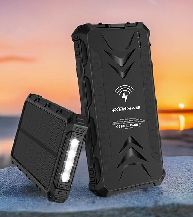 4XEM 30,000 mAh Mobile Solar Power Bank and Charger (4XSOLARPWR30RD)