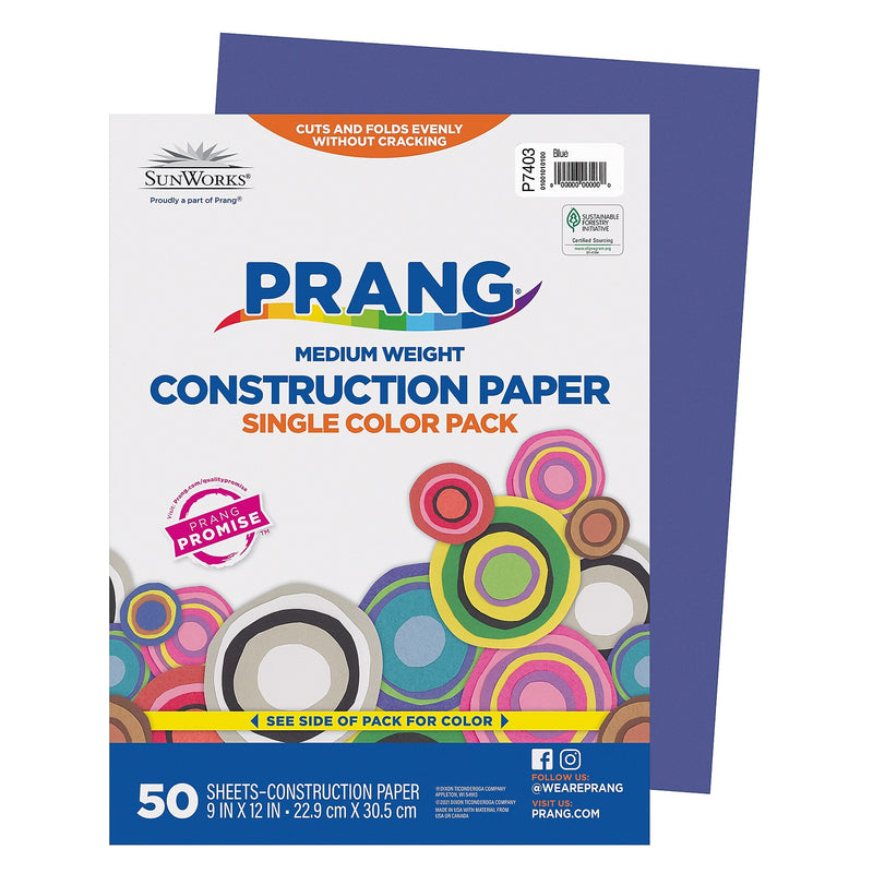 Prang 9" x 12" Construction Paper, Blue, 50 Sheets/Pack, 10 Packs/Bundle (PAC7403-10)