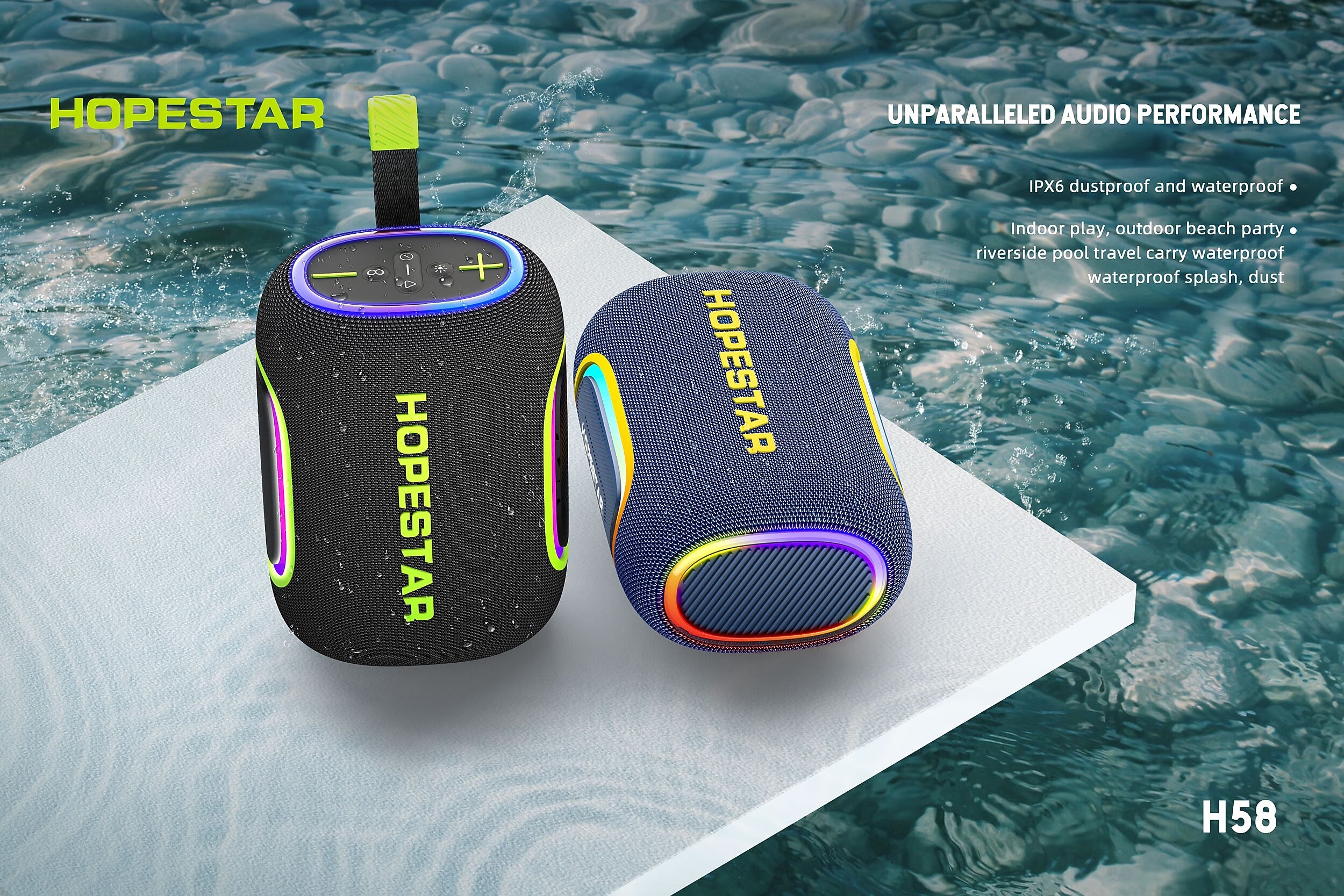 Worryfree Gadgets Hopestar Wireless Bluetooth 65W Party Speaker with RGB Lights, Waterproof, Blue (WH58)