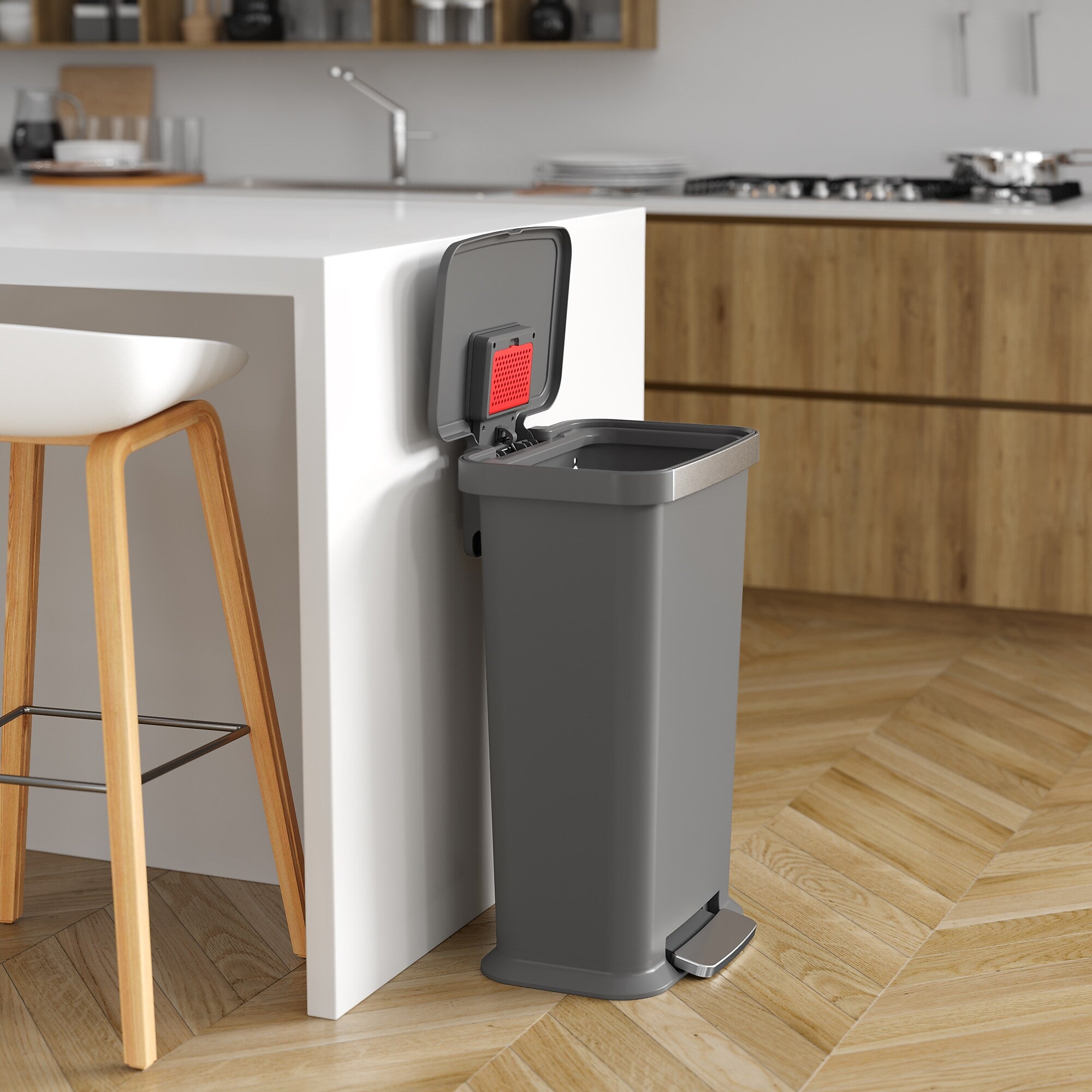 iTouchless SoftStep Plastic Step Trash Can, 13.2 Gallon, Gray (PL13GGP)