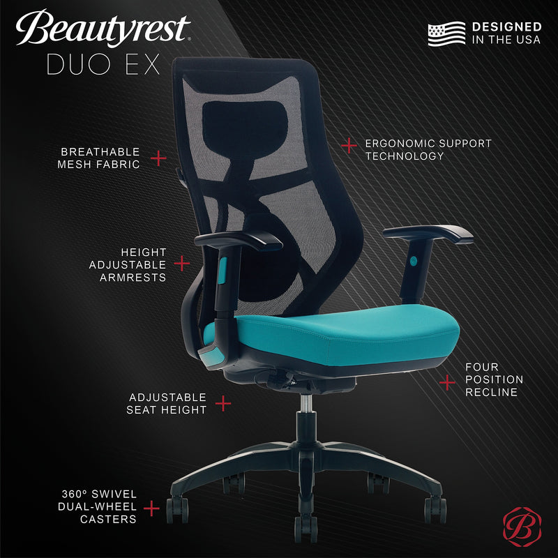 Beautyrest Duo-EX Ergonomic Mesh Swivel Computer Chair, Teal (60051-TEL)