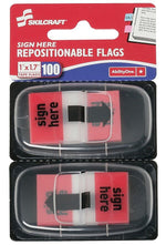 AbilityOne SKILCRAFT Page Flags, 1 X 1.75, Red, Sign Here, 50 Flags/Dispenser, 2 Dispensers/Pack (NSN3892262)