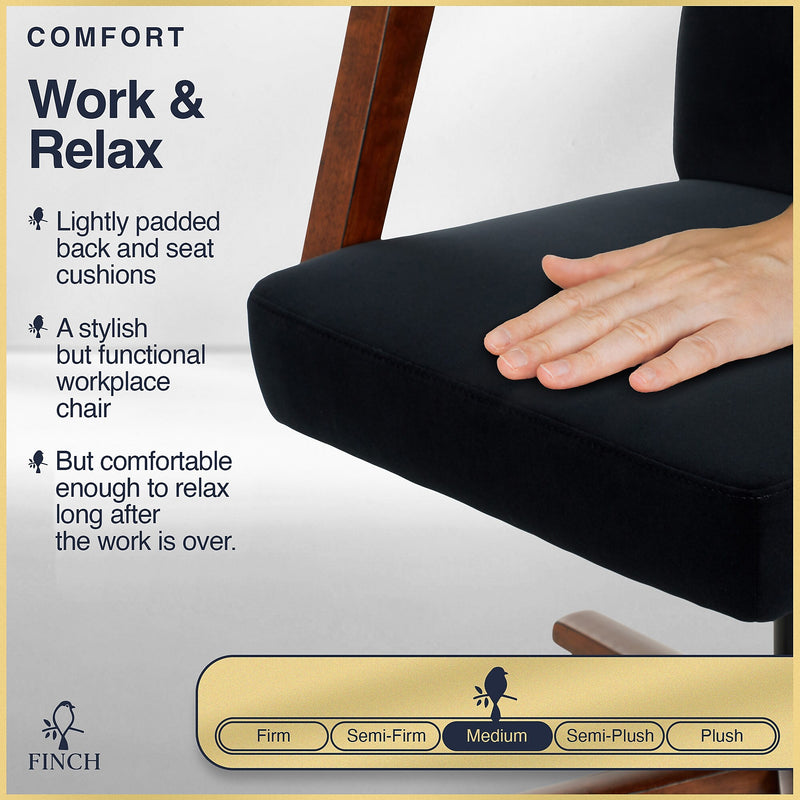 Finch NEO ONE Ergonomic Velvet Fabric/Wood Swivel Executive Chair, Black (52304-BLK)