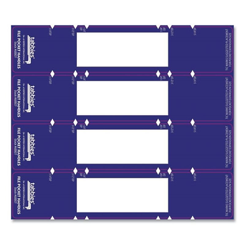 Tabbies File Pocket Handles, 4 Handles/Sheet, Dark Blue/White, 9 5/8"W x 2"H, 48/Pack