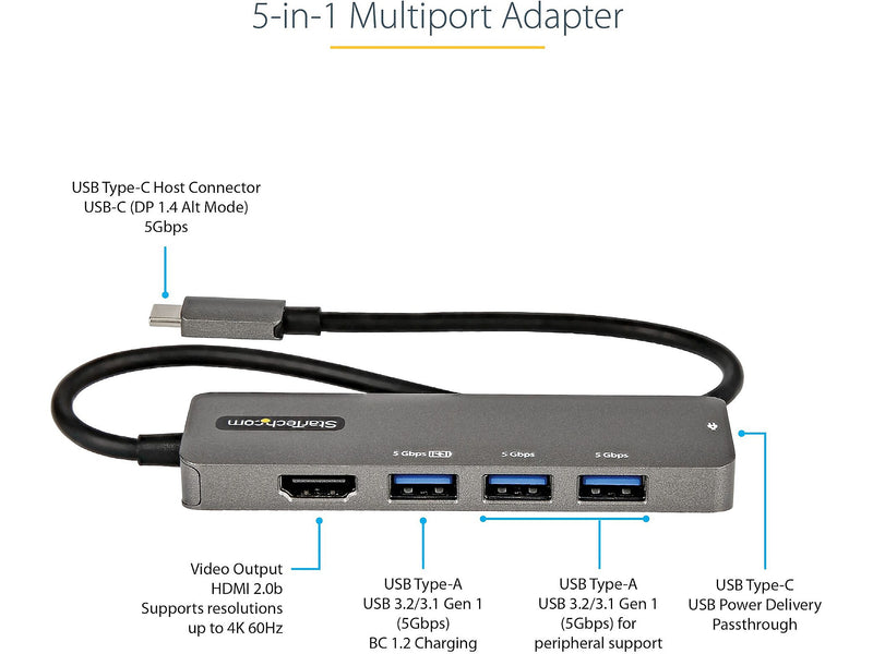 StarTech USB-C Multiport Adapter, Black/Gray (DKT30CHPD3)