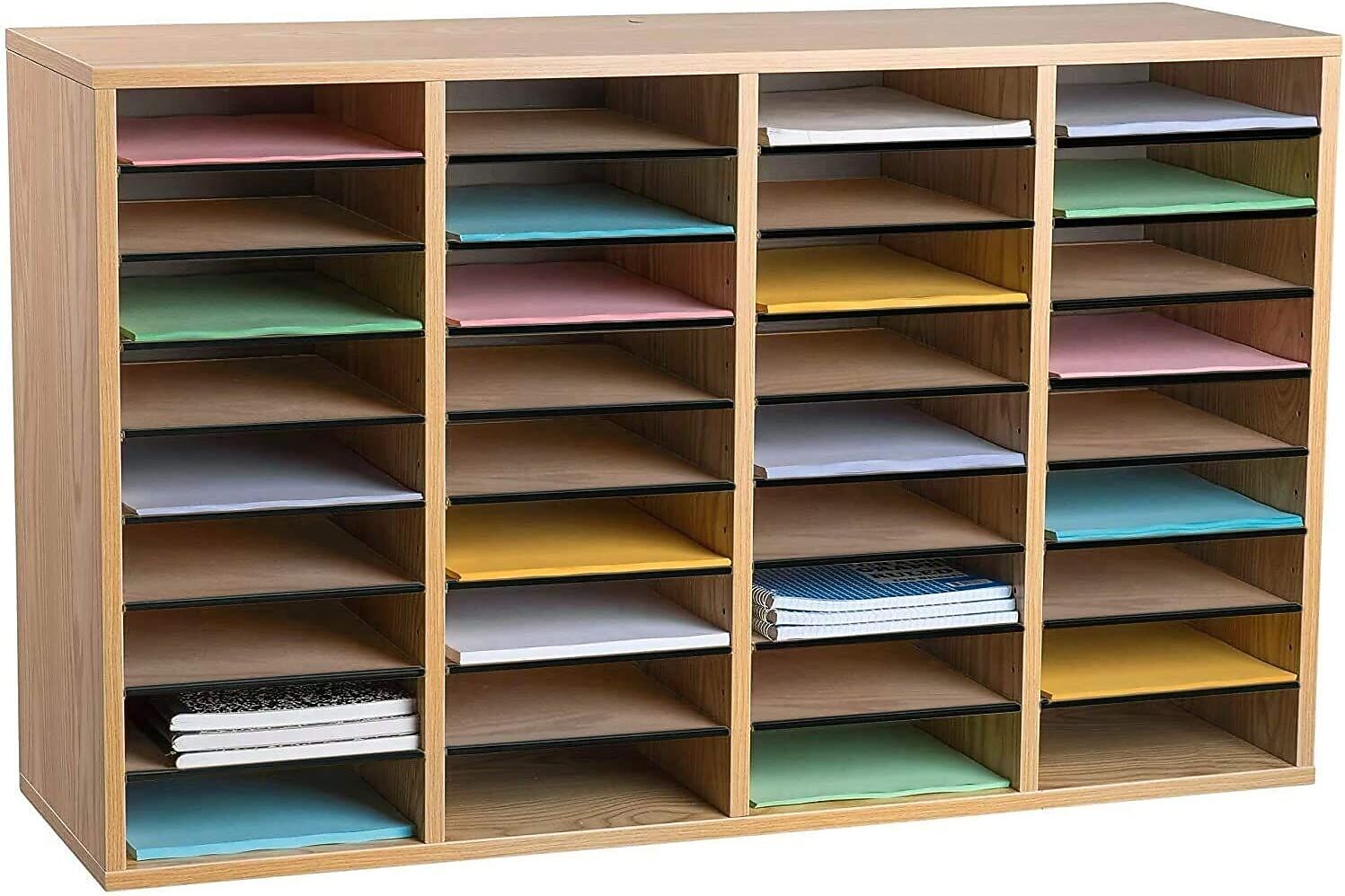 AdirOffice 500 Series 36-Compartment Literature Organizers, 39.3" x 11.8", Medium Oak, 2/Pack (500-36-MEO-2PK)