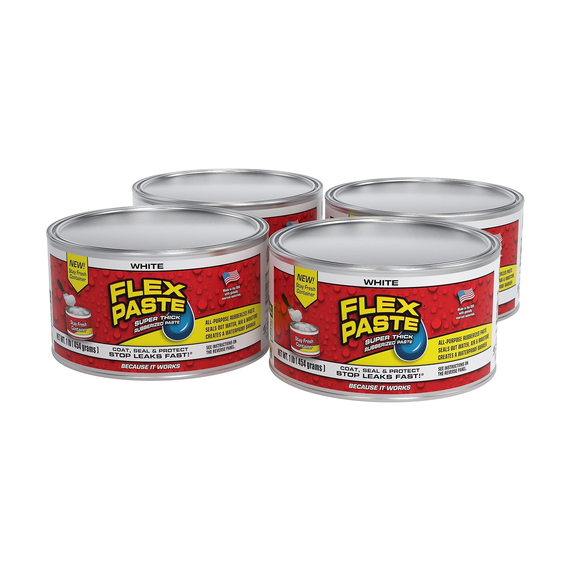 Flex Paste Super Thick Rubberized Paste, White, 8.75 fl. oz., 4/Pack (PFSWHTR16-CS)