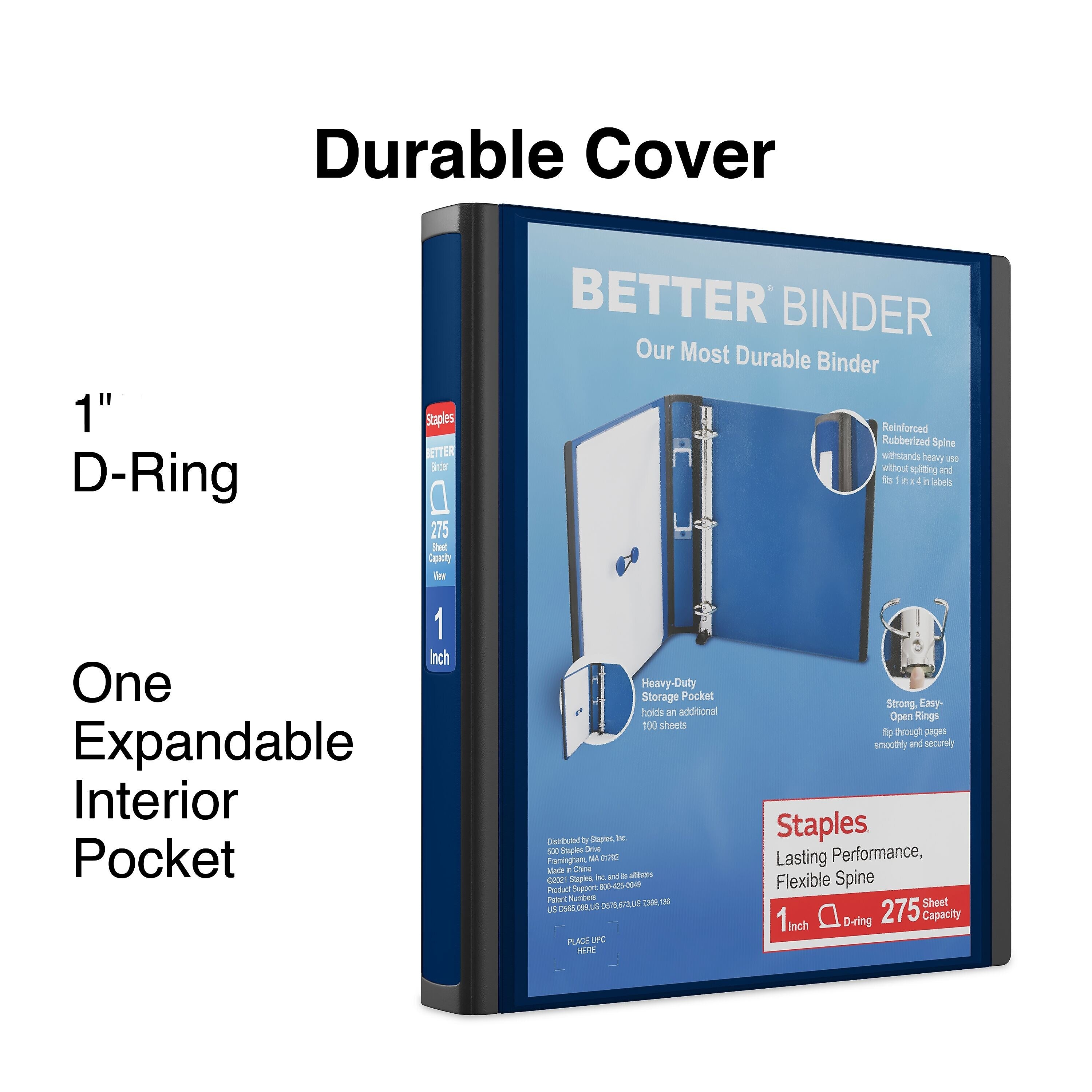 Staples 1" 3-Ring Better Binder, D-Ring, Navy Blue (ST55839-CC)