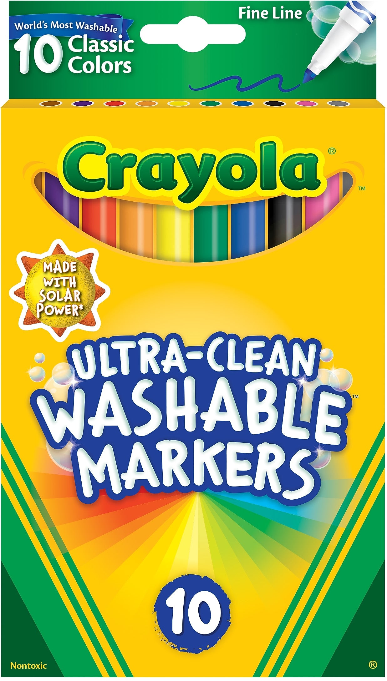 Crayola Ultra-Clean Washable Markers, Fine Line, Assorted Colors, 10/Box, 24 Boxes/Carton (58-7852-CS)