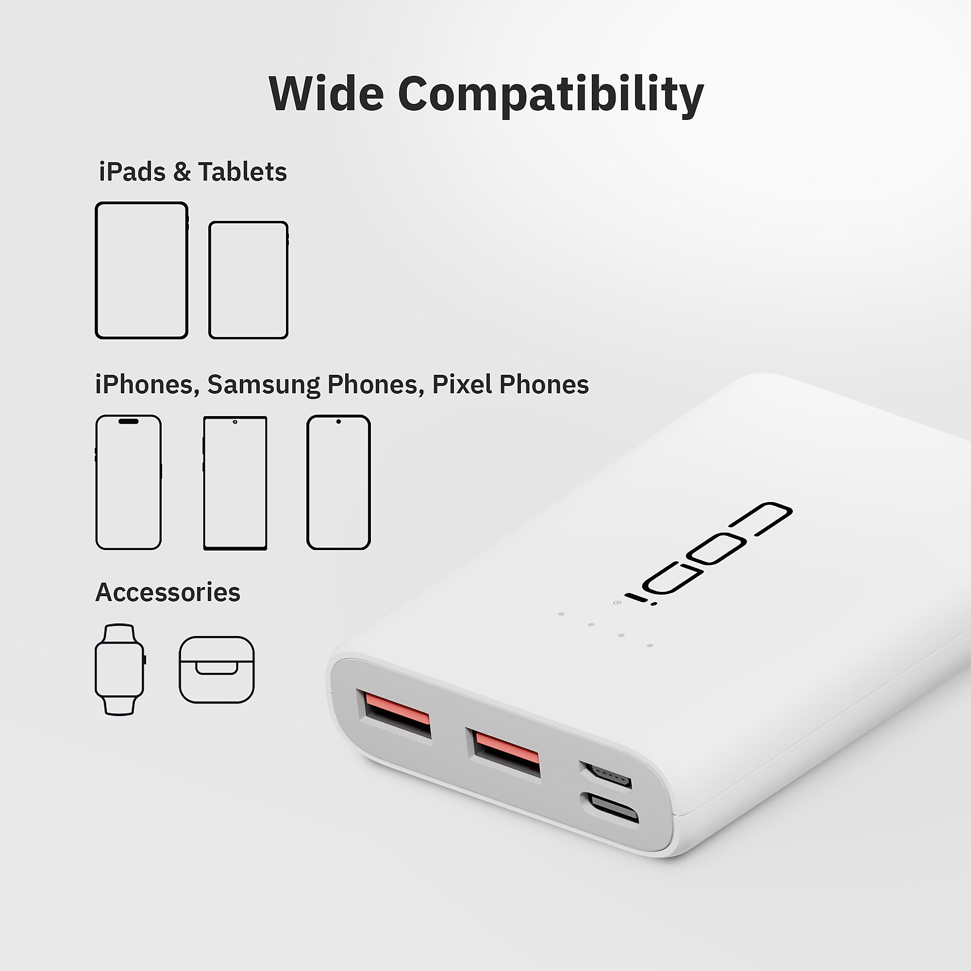 CODi USB-A/USB-C Power Bank, 10000 mAh, White  (A03031)