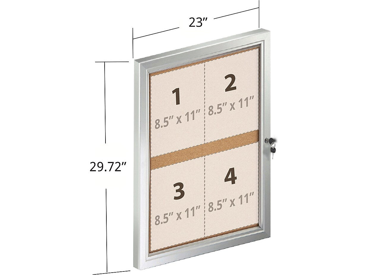 Azar Enclosed Cork Bulletin Board, Gray/Silver Frame, 2.48" x 1.92" (300223)
