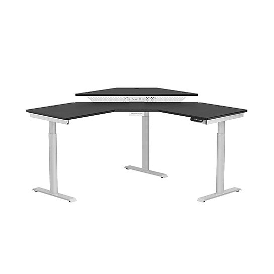 VersaDesk PowerLift 60"W Electric Corner Adjustable Standing Desk, Black/White (PLCSD6060-WB-APP)