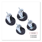 Alera® Optional Casters for Wire Shelving, 200 lbs/Caster, Gray/Black, 4/Set