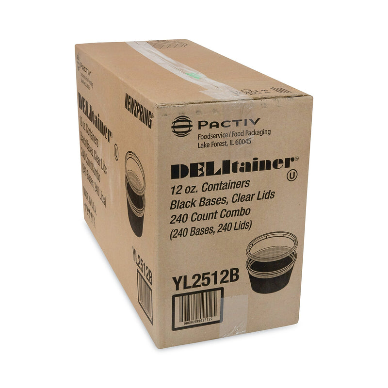 Pactiv Evergreen Newspring DELItainer Microwavable Container, 12 oz, 4.55 x 4.55 x 2.45, Black/Clear, Plastic, 240/Carton