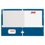 JAM Paper Glossy 3-Hole Punched 2 Pocket Cardstock Presentation Folder, Blue, 100/Carton (385GHPBUB)