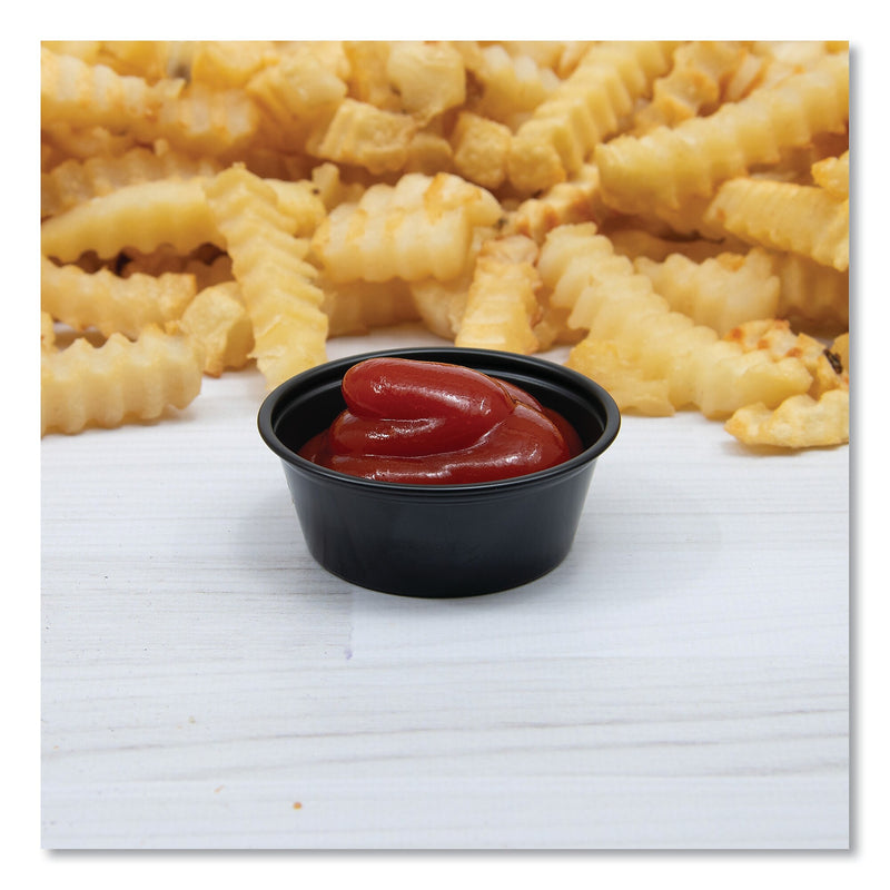 SOLO® Portion Containers, Polystyrene, 1.5 oz, Black, 250/Bag, 10 Bags/Carton