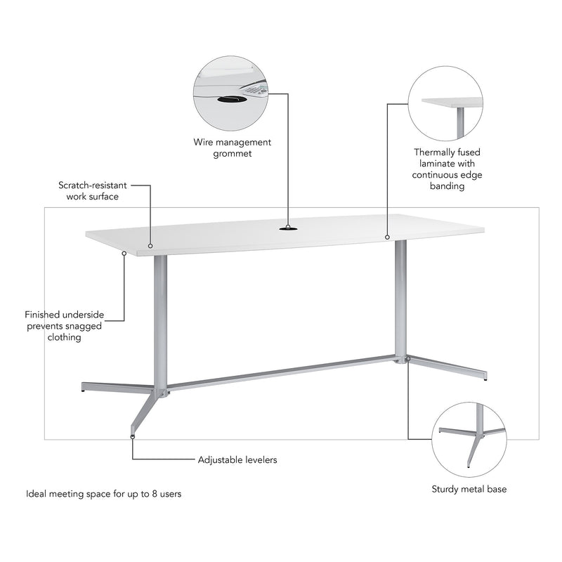 Bush Business Furniture 72"W x 36"D Boat Shaped Conference Table, White (99TBM72WHSVK)