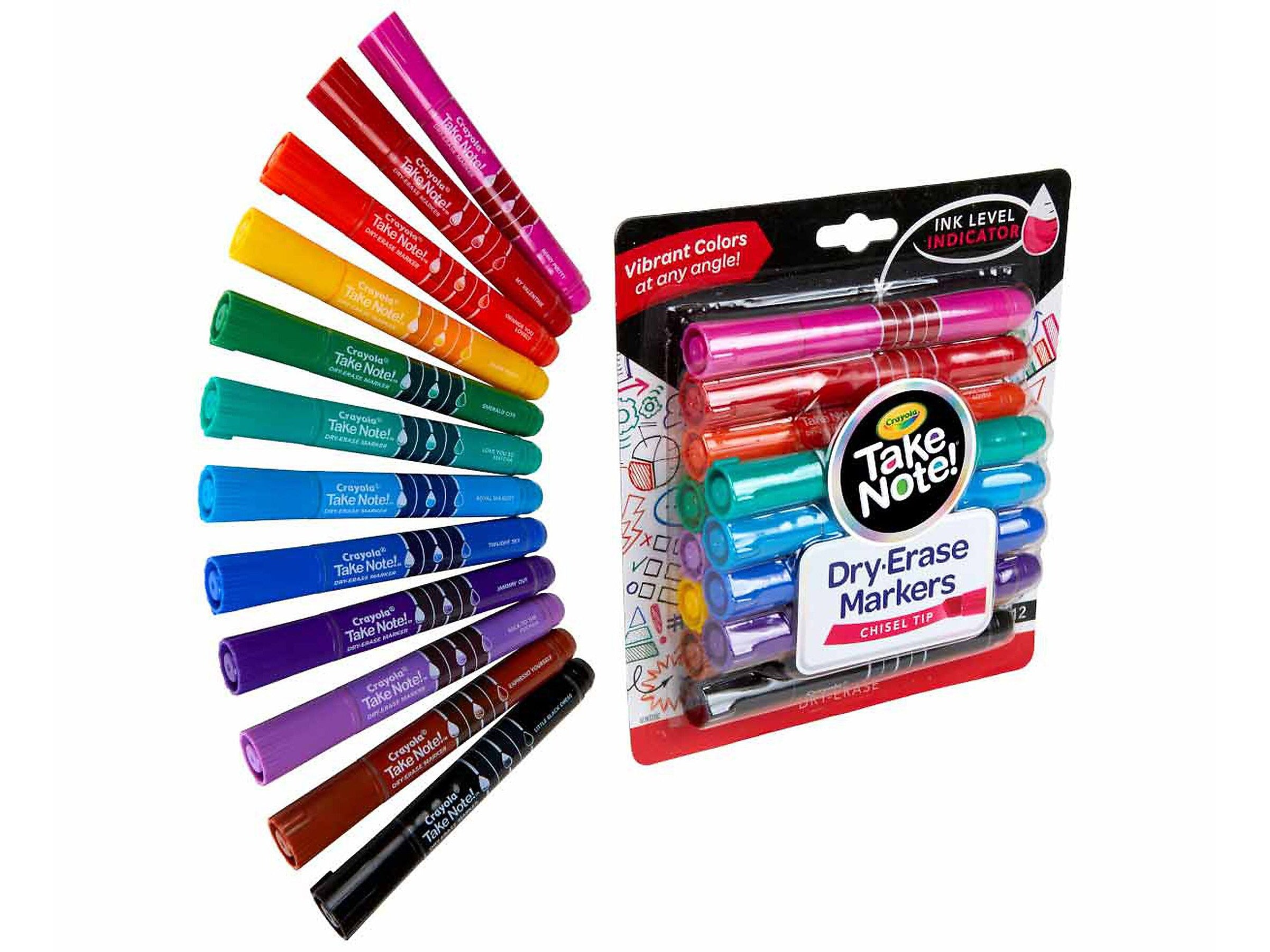 Crayola Take Note! Tank Dry-Erase Markers, Chisel Tip, Assorted Colors, 12/Pack (58-6545)