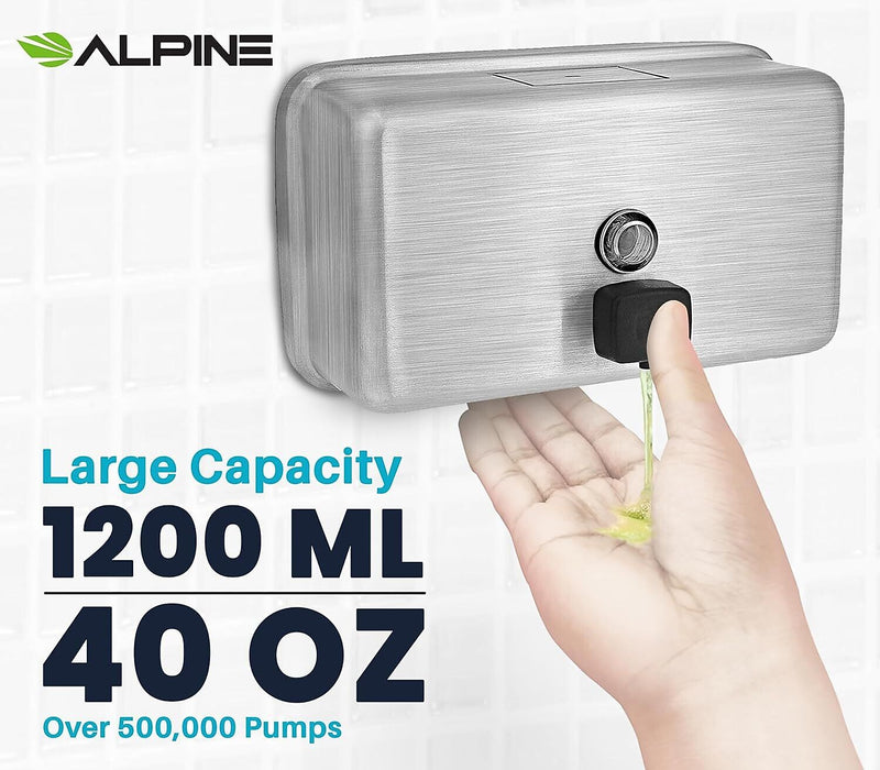 Alpine Industries Universal Wall Mounted Hand Soap Dispenser, Stainless Steel, 2/Pack (424-SSB-2PK)