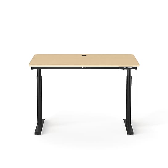 VersaDesk PowerLift 48"W Electric Rectangular Adjustable Standing Desk, Maple/Black (PLSDR4824-BM-APP)