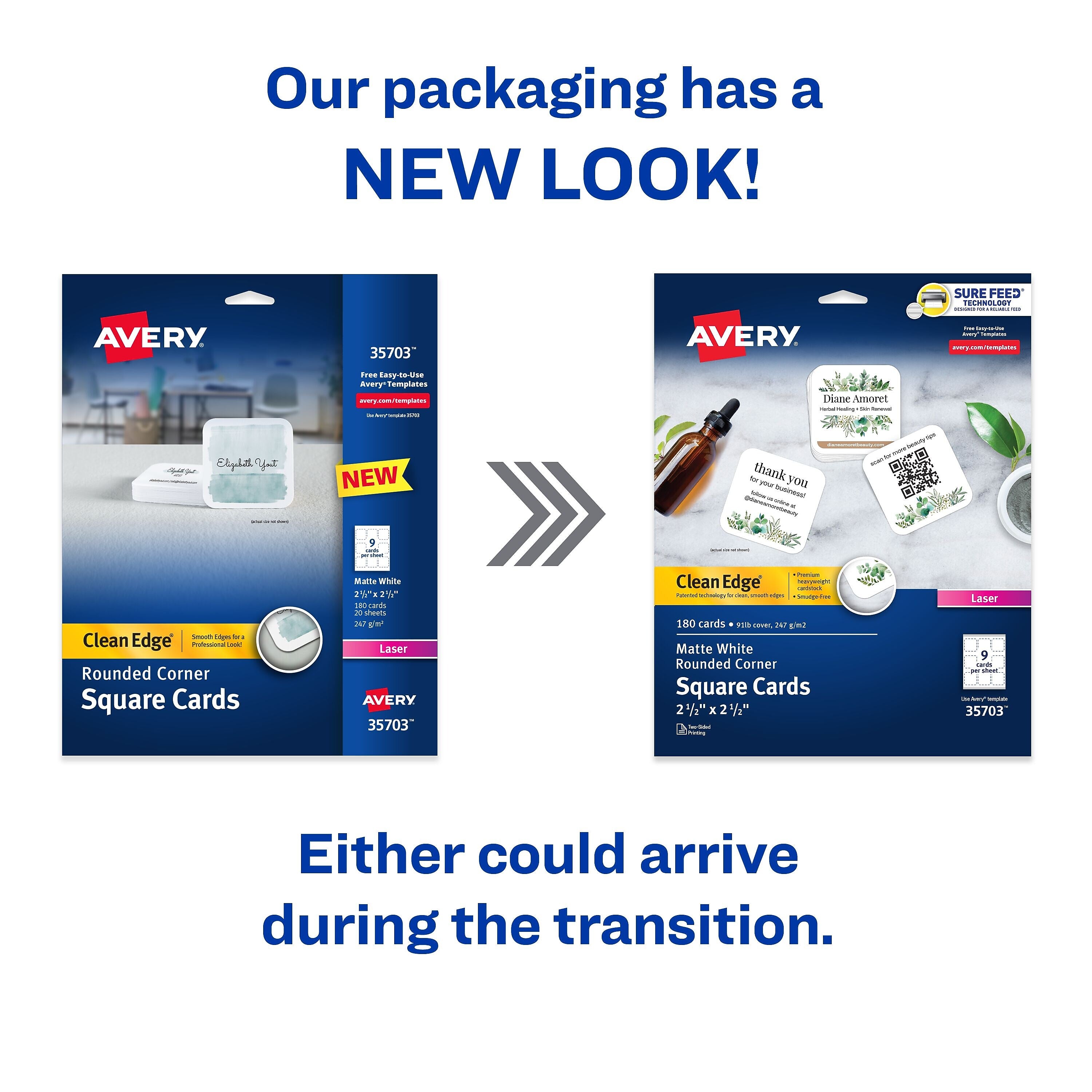 Avery Clean Edge Laser Square Cards with Rounded Corners, 2 1/2" x 2 1/2", White, 20 Sheets/Pack, 180 Cards/Pack (35703)