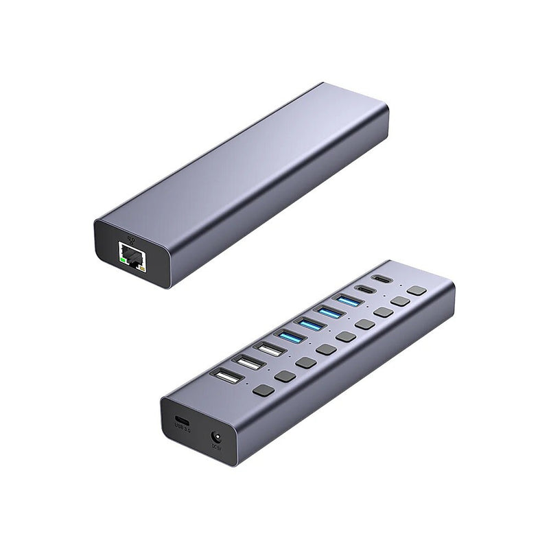 4XEM 10-Port USB 3.0 Hub with Gigabit Ethernet, Gray (4XHBC006)