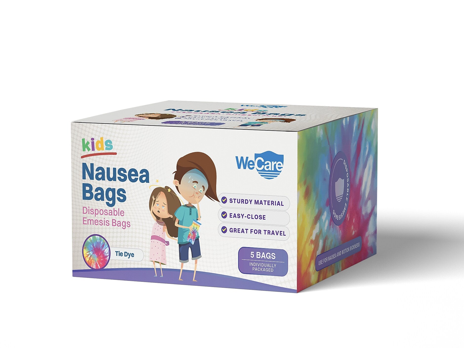WeCare Tie-Dye Kids' Disposable Emesis Bag for Nausea and Motion Sickness, Multicolor (WC-EMES-T-5)