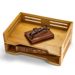 Officemate Bamboo Desk Accessories 2-Compartment Stackable Wood Desk Organizer, Natural wood grain, 2/Pack (71004)