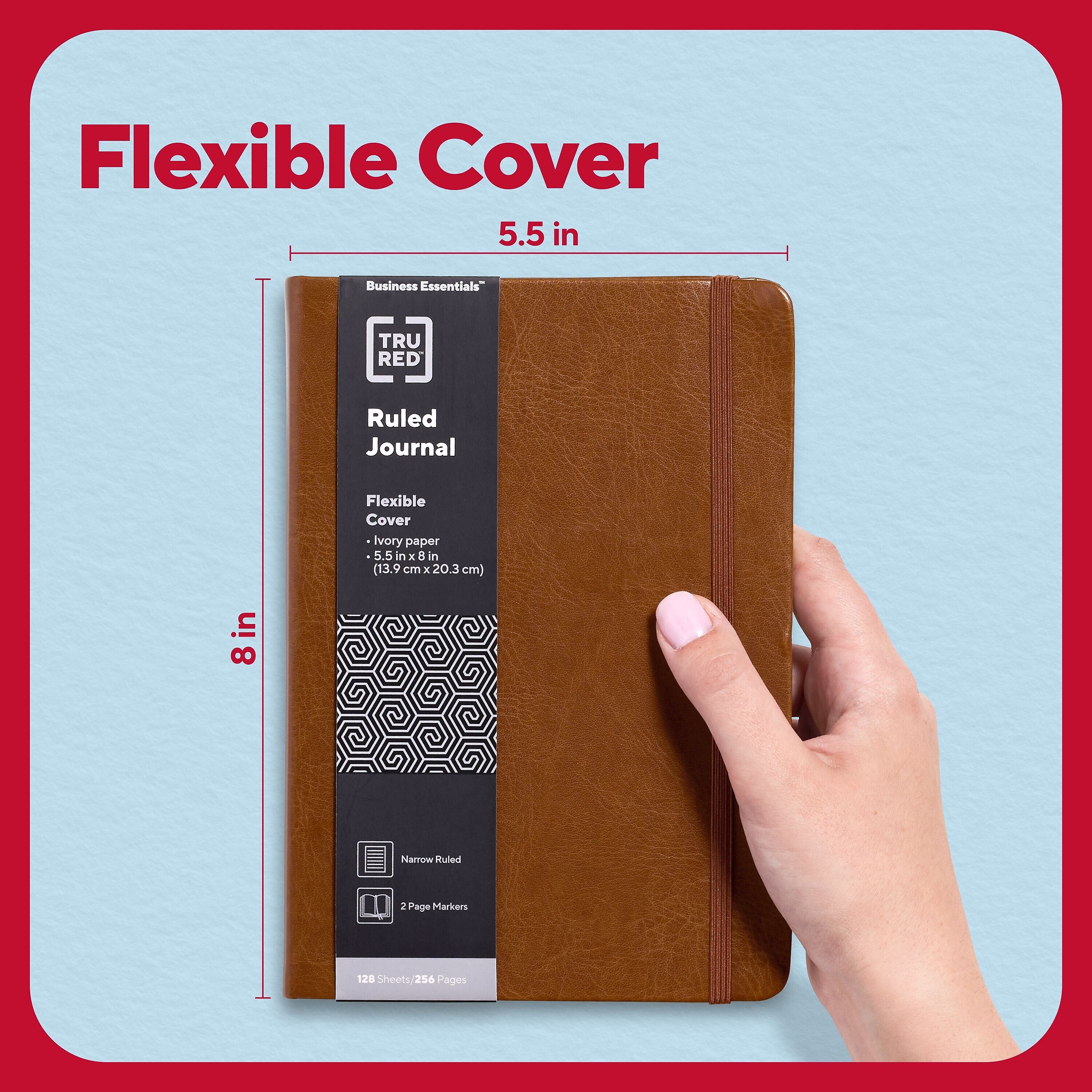 TRU RED™ 5.5” x 8” Medium Flexible Cover Narrow Ruled Journal, Cognac (TR61952)
