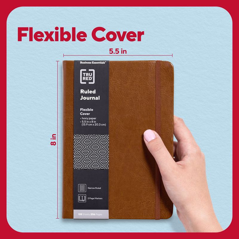 TRU RED™ 5.5” x 8” Medium Flexible Cover Narrow Ruled Journal, Cognac (TR61952)