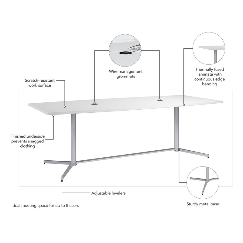 Bush Business Furniture 96W x 42D Boat Shaped Conference Table with Metal Base, White (99TBM96WHSVK)