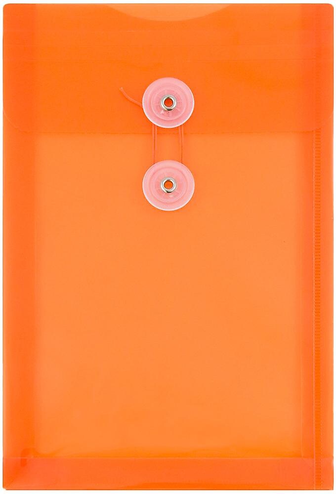 JAM Paper Premium Plastic Filing Envelope with Button & String Closure, Bright Orange, 3/Pack (472B1ORX3)