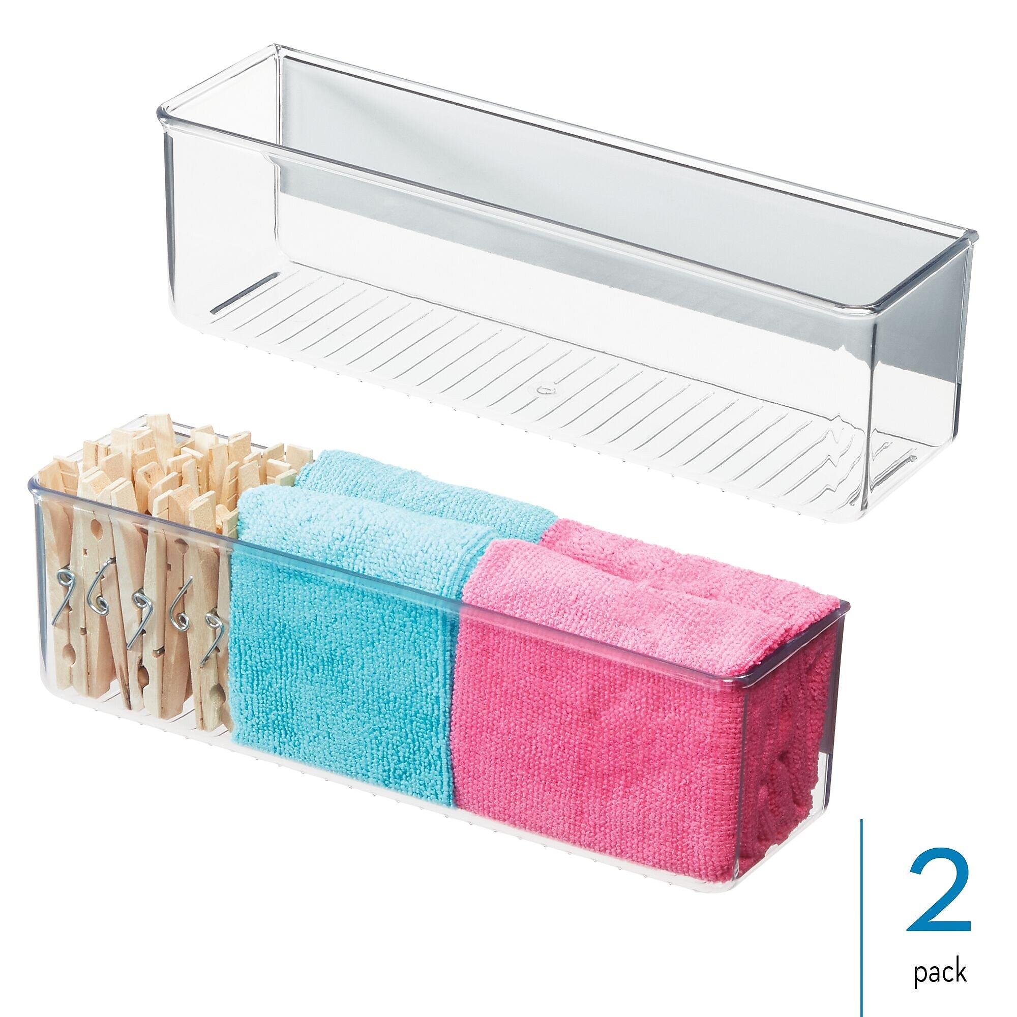 iDESIGN Magnetic Medium Plastic Storage Bin, 3.25" x 3"x 11", Clear, 2/Pack (28035M2)
