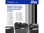 Brother TN830XL Black High Yield Toner Cartridge 2/Pack (TN830XL2PK), print up to 3,000 pages