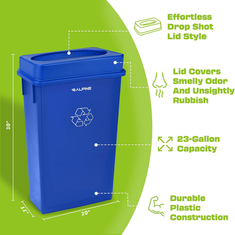 Alpine Industries Polypropylene Recycling Bin, 23 Gallon, Blue, 2/Pack (ALP477-R-BLU-PKG1-2)