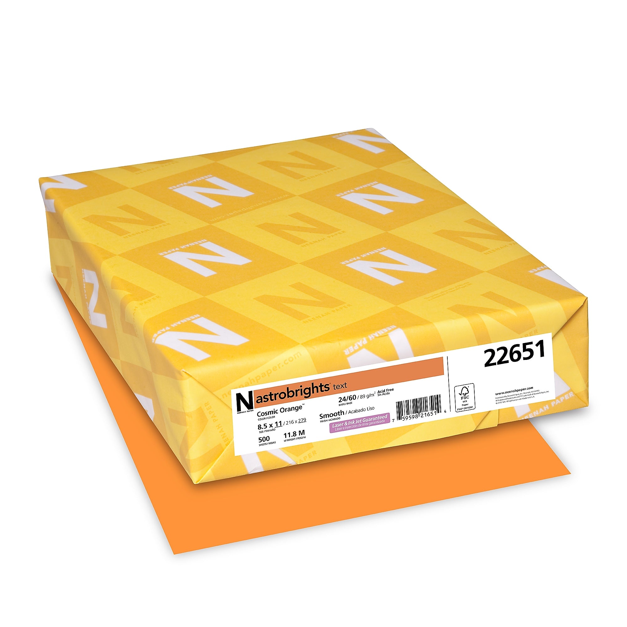 Astrobrights 8.5" x 11" Color Copy Paper, 24 lbs. Cosmic Orange, 500 Sheets/Ream (22651/21658)
