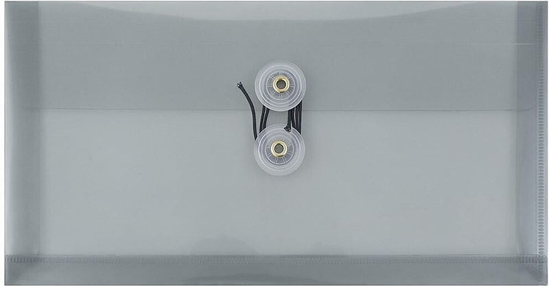 JAM Paper Premium Plastic Filing Envelope with Button & String Closure, 5 1/4" x 10", Gray, 3/Pack (921B1SMX3)