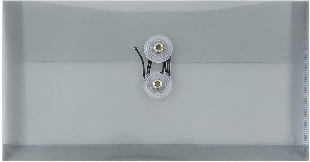 JAM Paper Premium Plastic Filing Envelope with Button & String Closure, 5 1/4" x 10", Gray, 3/Pack (921B1SMX3)