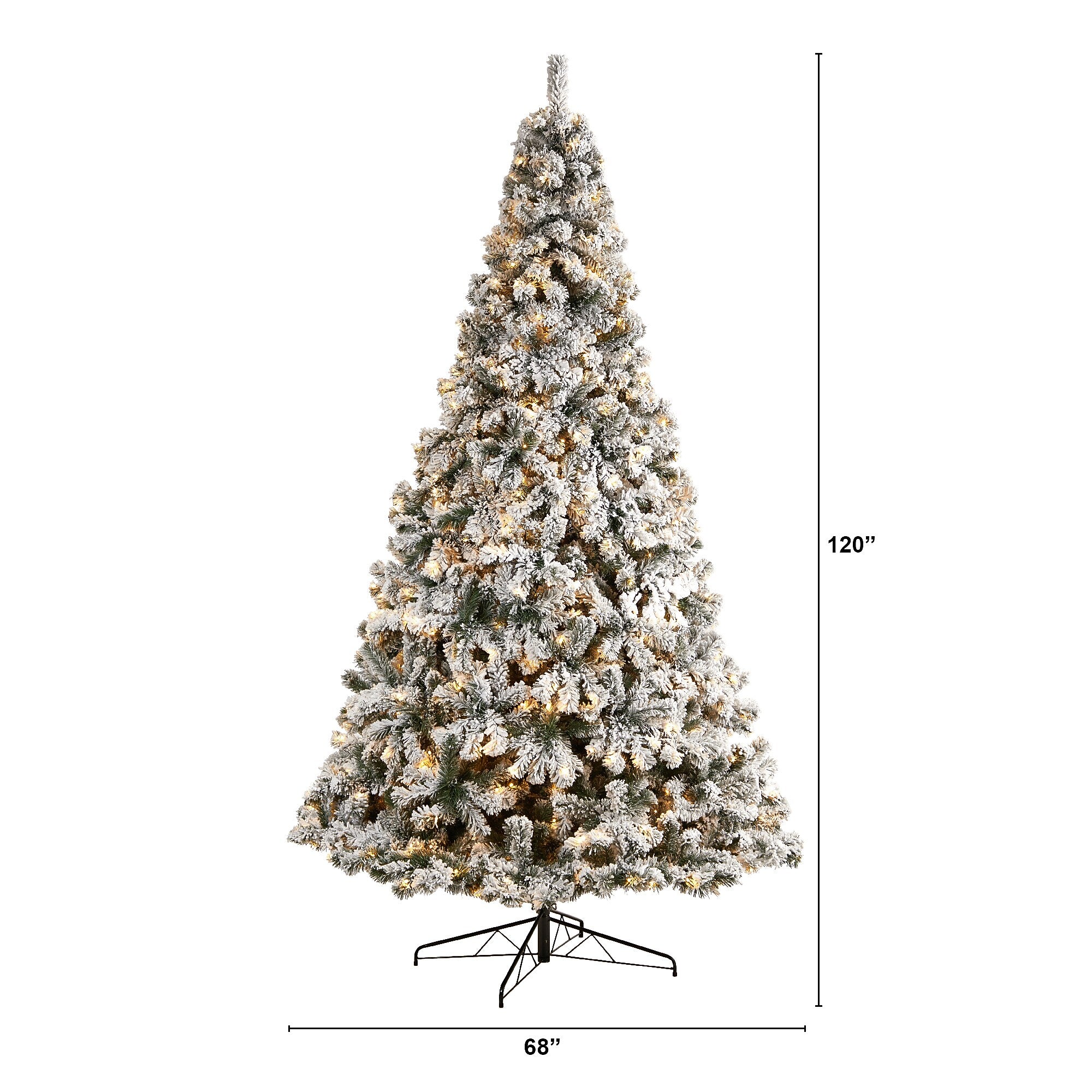 Nearly Natural 10-ft Flocked West Virginia Fir Artificial Christmas Tree with 800 Clear LED Lights and 1680 Tips (T3381)