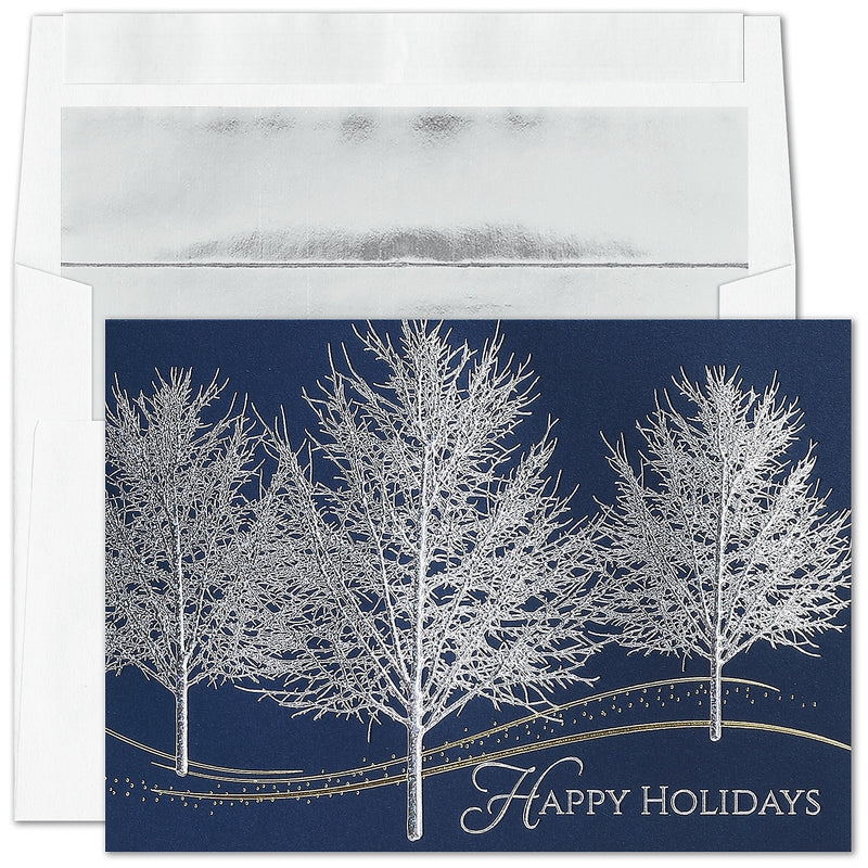 "Glistening Trees" Holiday Card w/ Silver Lined White Envelope, 100/BX