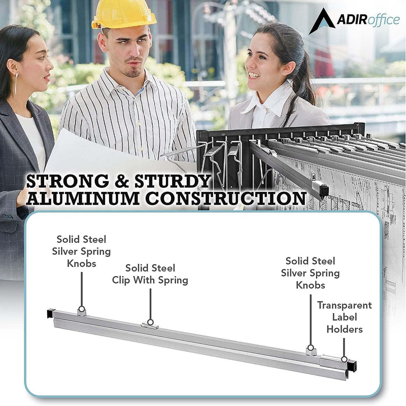 AdirOffice Hanging Clamp Document Holder, 36", Horizontal, Silver Aluminum, 12/Pack (ADI6046--2)