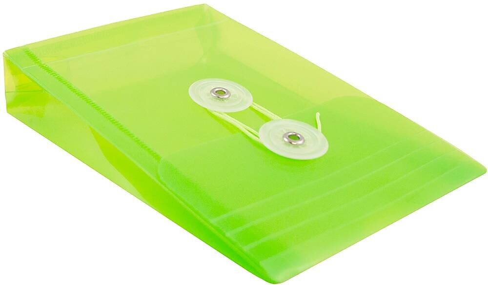 JAM Paper Premium Plastic Filing Envelope with Button & String Closure, 4 1/4" x 6 1/4", Lime Green, 3/Pack (473B1LIX3)