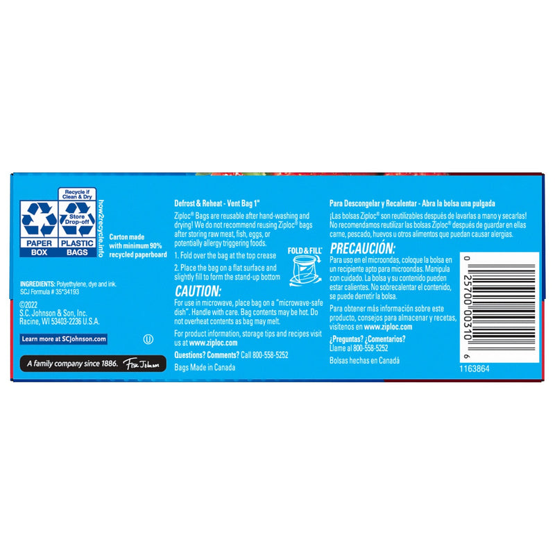 Ziploc Storage Bags, Quart, 48/Box (314469)