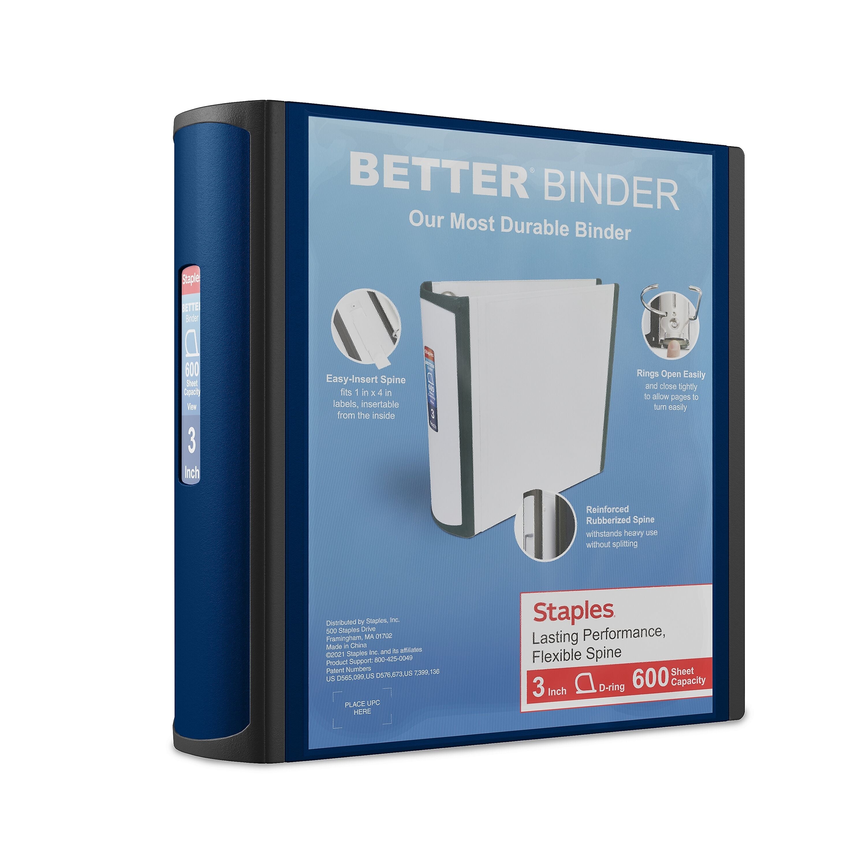 Staples 3" 3-Ring Better Binder, D-Ring, Blue (ST55889-CC)