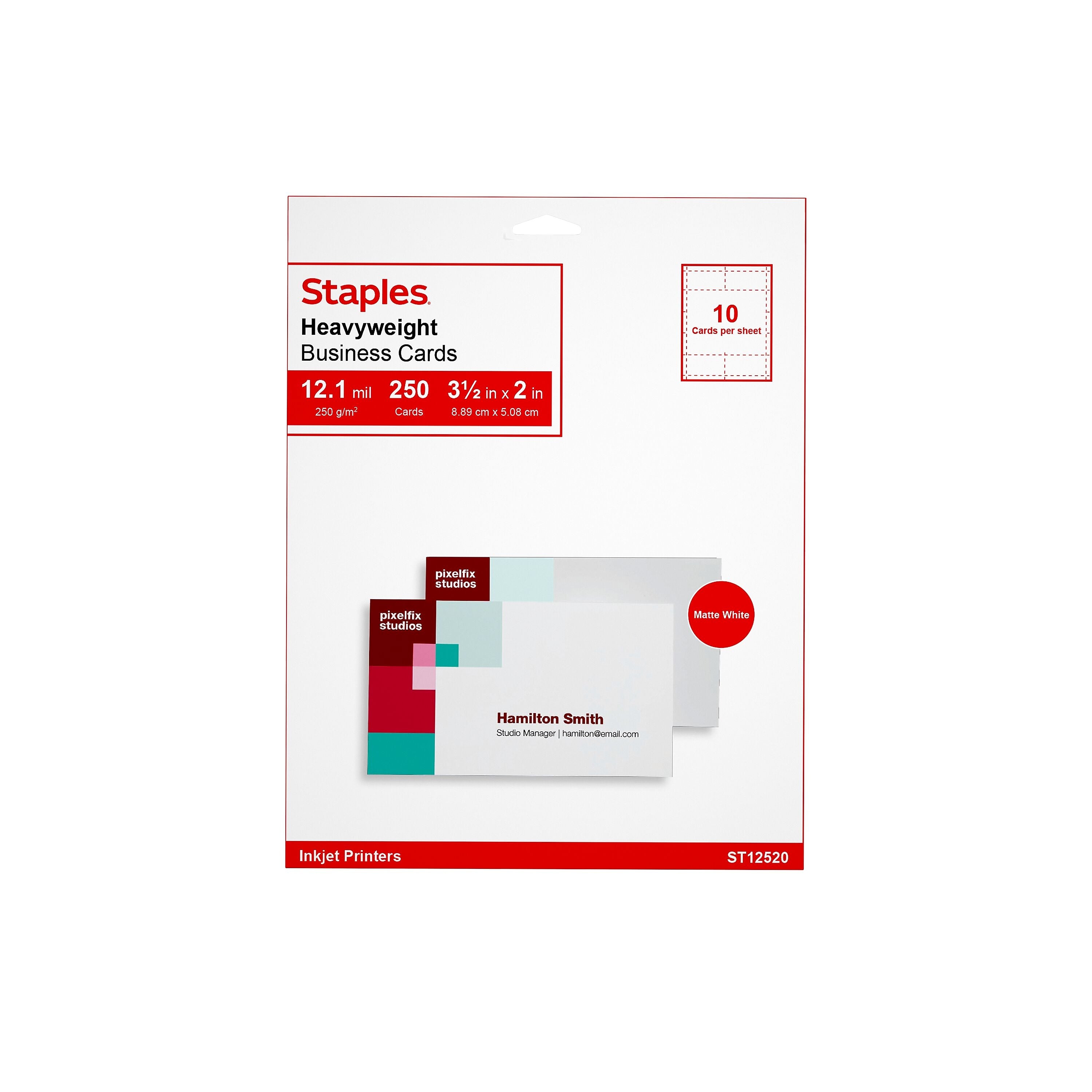 Staples® Business Cards, 3.5" x 2", Matte White, 250/Pack (ST12520)
