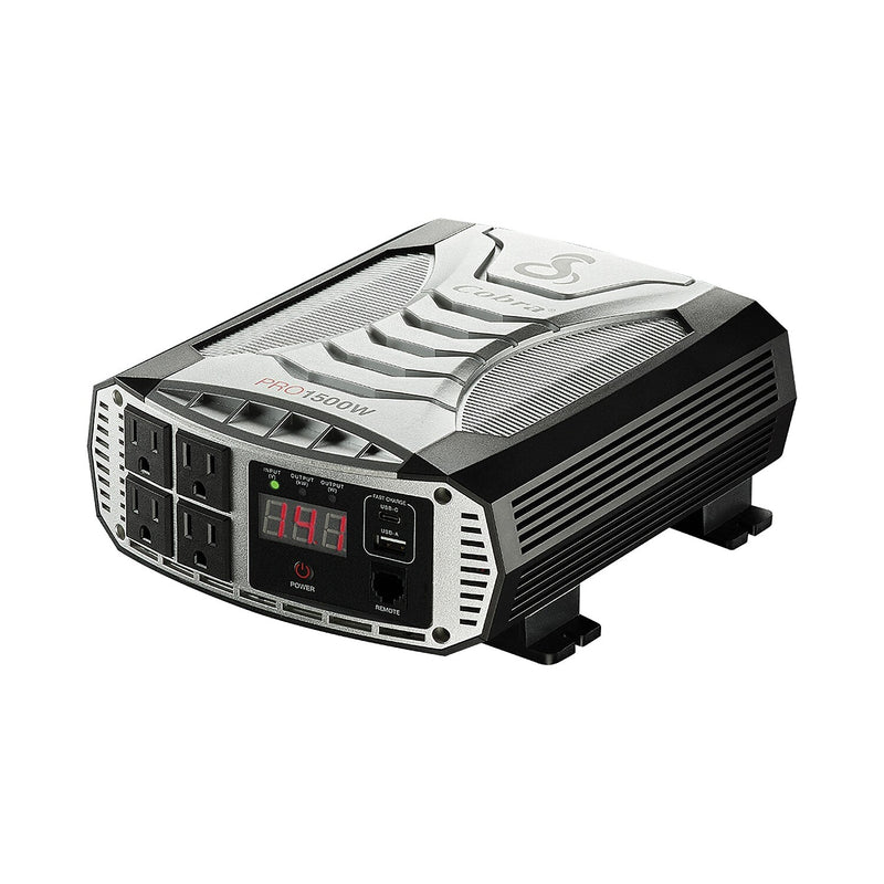 Cobra PRO 1500W Professional-Grade Power Inverter with 2 USB Ports, 4-Outlets, Black & Gray (CPI1500W)
